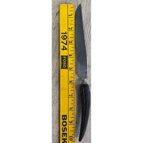 Antique Cattaraugus Vanadium Carving Knife & Fork Set Black Faux Antler Handles - Picture 4 of 9